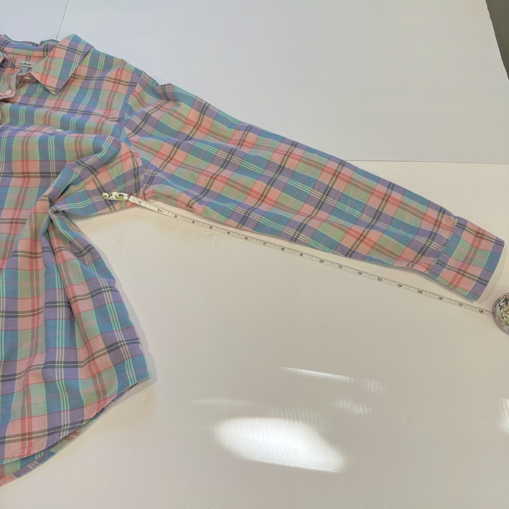 LL Bean Womens Colorful Plaid Madras Button Up Shirt Size LARGE - Picture 9 of 11